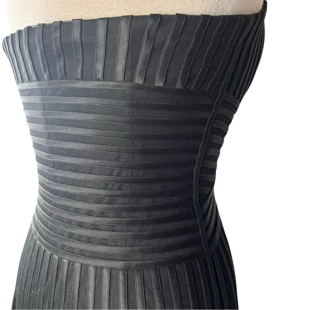 WHBM Black Tulle Strapless Pleated Cocktail Dress Womens 4 Fit Flare Formal LBD - Picture 5 of 14